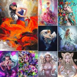 Number Red Dress Dancer Painting 12 Colors Acrylic Paints Coloring By Numbers On Chemical Fiber Cloth for Living Room Home Decor Wall