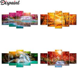 Stitch Dispaint 5pcs Diamond Painting Cross Stitch Pattern 5D Diamond Embroidery "Scenery Tree Waterfall" Home Decor DIY diamond Art