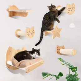 Scratchers Cat Wall Climbing Furniture Wooden Shelves for Cats Perches Activity Cat Tree Scraper Stairs DIY Wall Mounted Cat Climbing Frame