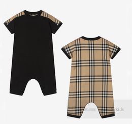 Designer Baby boys rompers toddler kids round collar plaid short sleeve jumpsuits summer infant girls thin cotton climb clothes Z7320