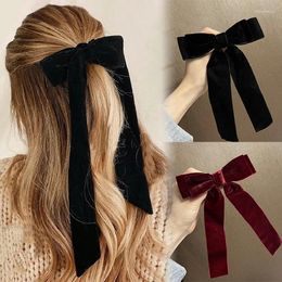 Hair Accessories Vintage Velvet Bow Hairpins Barrettes For Women Girls Wedding Long Ribbon Korean Clip Hairgrip