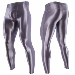 glossy Men's Sexy Sweatpants Tight Yoga Leggings Satin Training Skinny Plus Size Sports Trousers 07ef#