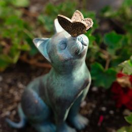 Sculptures Cat Butterfly Statue Cat Figurine Garden Resin Cat Figurine Outside Ornaments Art Decor For Indoor Outdoor Garden Decoration