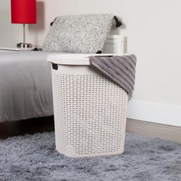 Laundry Bags 50L Slim Hamper Clothes Basket Lid Wicker Design Plastic 17.65"L X 13.75"W 21"H Set Of 2 Ivory