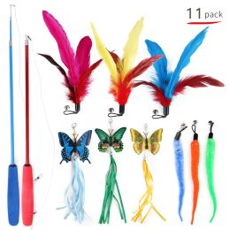 Toys 11 Pcs Set Cat Toy Fishing Rod Funny Cat Stick Various Feather Butterfly Caterpillars Combinations Mascotas Toy Cats for Cats
