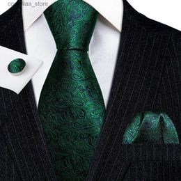 Neck Ties Elegant Men Tie Set Silk Green Blue Black Paisley Neck Tie Pocket Square Cufflinks Set Wedding Free Shipping BarryWang 5925 Y240325
