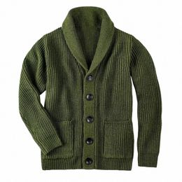 army Green Cardigan Sweater Men Sweater Coat Extra Coarse Wool Sweater Thicken Warm Casual Coat Men Fi Clothing Butt Up w4Tr#