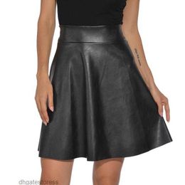 Skirts Womens Short Black Skirt Faux Leather Sexy Elastic Waist Plus Size Fashion Autumn Feminine Party Club Above Knee Lady