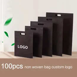 Gift Wrap 100pcs Custom Logo Flat Non Woven Bag Shopping Cloth For Clothing Wigs One Color Double Sided Printing Free Design
