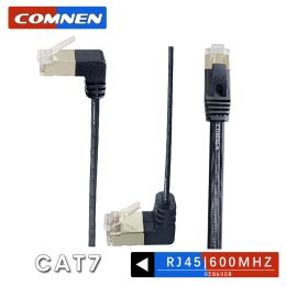 Feeding Comnen Cat7 Ethernet Cable Rj45 90 Degree Angled Flat Sstp Up Down Patch Cord 1/3/5 Feet Network Leads for Router Modem Tv Box