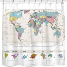 Curtains Map of the World with Detailed Major Cities Fabric Shower Curtain