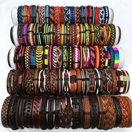 Charm Bracelets 30Pcs/Lot Random Multilayer Multi-color Leather Bracelet Men Braided Handmade Rope Wrap & Bangle Party Gift