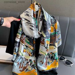 Bandanas Durag Scarves Luxury Brand Print Lrage Hijab Women Popular Warm Silk Scarf The Four Seasons Fashion Design Satin Finish Scarves Y240325