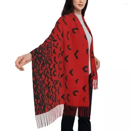 Scarves Just Bats Red Scarf With Tassel Spooky Halloween Warm Shawls And Wraps Female Design Large Autumn Luxury 2024 Bandana