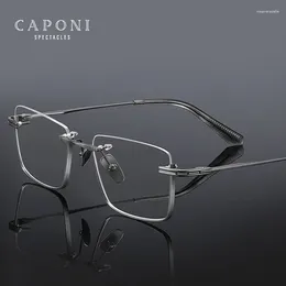 Sunglasses CAPONI 2024 Men's Glasses Frame Pure Titanium Fashion Under Semi-Rimless Eyeglasses UV400 Brand Designer JF23510