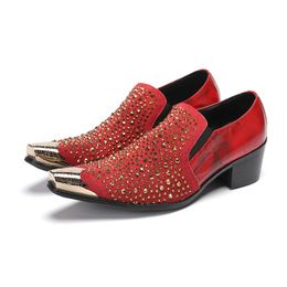 6cm High Heels Red Rhinestome Leather Dress Shoes Men Pointed Toe Fashion Wedding/Party/Business Shoes for Man!