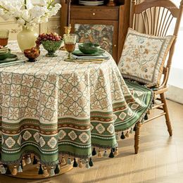 Table Cloth Thick Dark Green Round Tablecloth European Style Hanging Ears Cover For Home Decoration Party Luxury El