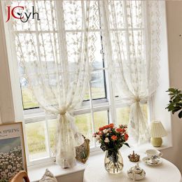 Curtains French Style Lace Sheer Curtains for Windows Voile Curtain for Living Room Drapes Embroidery Tulle Room Divider Home Decoration
