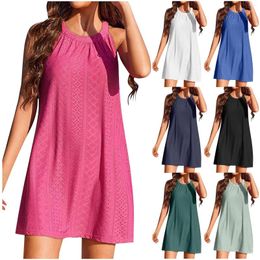 Midi Dresses For Women Casual Women's Swimsuit Cover Up Cut Out Crochet Sleeveless Beach Dress Young Ladies