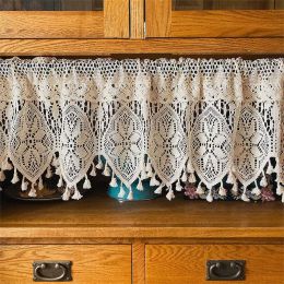 Curtains Vintage Half Window Curtain With Crochet Lace Short Curtains Kitchen Door Cotton Cafe Curtain Cabinet Cover Dustproof Rustic