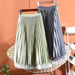 Skirts OHRYIYIE Knee-length Short Tulle Skirt Summer Womens Casual Double-sided Style Pleated Female Midi Velvet A-line