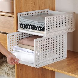 Racks Lazy Wardrobe Drawer Type Clothes Storage Basket Stackable Layered Separator Multifunctional Bedroom Closet Organizer Save Space