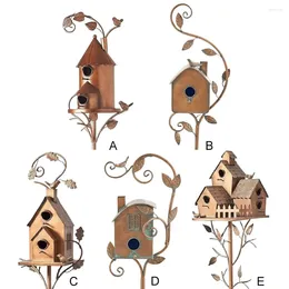 Garden Decorations Outdoor Metal Birdhouse Decoration Bird Houses For Outside With Pole Stake Yard Decor