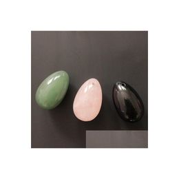 Other Massage Items 3 Pcs 40X25Mm Natural Obsidian Green Jade And Rose Quartz Drilled Yoni Egg Drop Delivery Health Beauty Dhq0I