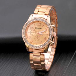 Style Geneva Three Eye Diamond Inlaid Alloy Women's Steel Band Casual Jewelry Watch