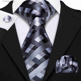 Neck Ties Neck Ties Silk Tie For Men Black White Grey Plaid Necktie Novelty Tie Set Handkerchief Cufflinks For Wedding Business Party Barry .Wang Y240325