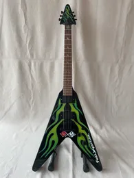 Custom Electric Guitar With V-Shaped Green Camouflage Finish