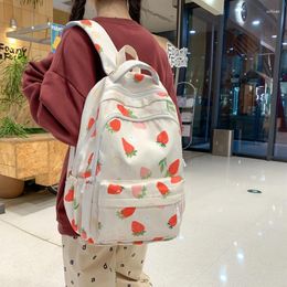 School Bags Classic Fashion Versatile Women's Cute Strawberry Print Student Schoolbags Wide Shoulder Strap Reduce Load Protect Backpack