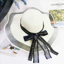 Wide Brim Hats Bucket Hats New Summer Soft Cushioned Wide Brown Sun Hat Womens Straw Hat Outdoor Holiday Womens Beach Leisure Lace Panama Hat J240325