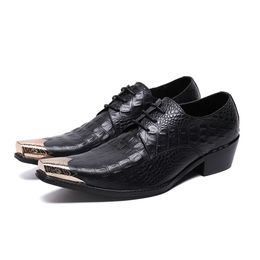 Men Shoes Pointed Metal Tip Luxury Leather Dress Shoes Men Lace-up Formal Business Leather Shoes Party&Wedding