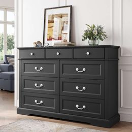 LINSY HOME Bedroom, 9 Drawer Long Dresser with Antique Handles, Wood Chest of Drawers for Nursery, Living Room, Entryway and Hallway