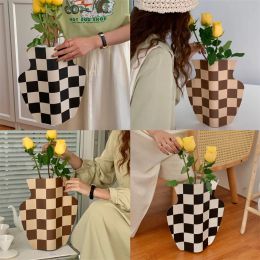 Vases Vintage Colored Paper Vase Checkerboard Large Flower Pot for Living Room Dining Table Creative Wedding Centrepiece Bedroom Decor