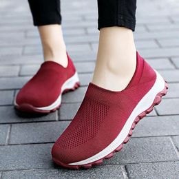 Casual Shoes Women Slip On Red Loafers Breathable Light Comfortable Lady Femal Walking Sneakers Flats Size 41
