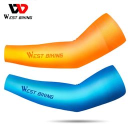 WEST BIKING Summer Cool Arm Sleeves Gradient Colour Fitness Fishing Sunscreen Sleeve Quick Dry Elastic Ice Silk Cycling Equipment 240320