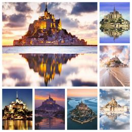 Stitch DIY Mont Saint Michel Landscape Full Diamond Painting French Famous Scenery Cross Stitch Mosaic Picture Living Room Decor