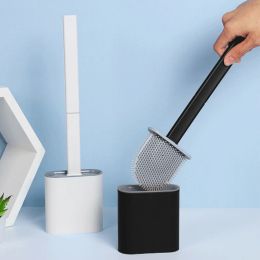 Brushes TPR Silicone Head Toilet Brush with Holder Toilet Brush Water Leak Proof with Base Wc Flat Head Flexible Soft Bristles Brush