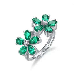 Cluster Rings Cross Border Petal Cultivation Emerald Fashion Ring S925 Silver Full Set Colourful Treasure Retro Finger