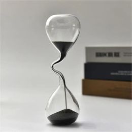 Curve Design Black Hourglass Modern Style Home Decor Accessories Glass Craft Simple Interior Table Ornament Aesthetic Sand Clock 240314