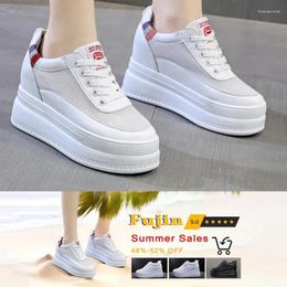 Dress Shoes Fujin 9cm Heels Chunky Sneakers Pumps White Platform Wedge Air Mesh Fashion 2024 Hollow Women Zapatos De Mujer