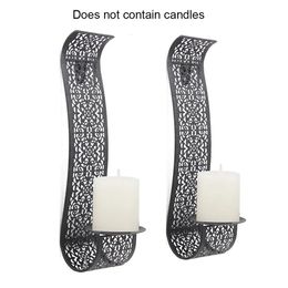 2pcs Wall Mounted Metal Candle Holder Bathroom Living Room S Shaped Dinner Black Iron Candlestick Home Decor Wall Candle Stand 240314