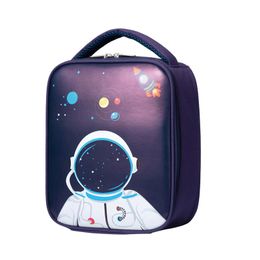 Picnic Wear Resistant For Kids Reusable PU Leather Thermal Insulation Lunch Bag Cartoon Zipper Clre Astronaut School Student 240315