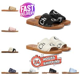 2024 new for women woody slides designer canvas rubber slippers white black soft pink sail womens mules flat sandals fashion outdoor beach shoes