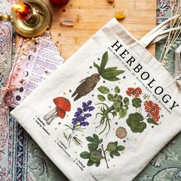Shopping Bags 1Pc Herbology Plant Pattern Canvas Bag Shoulder Botanical Travel Lover Gardening Tote Gift For