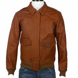 2020 Brown Men USAF Military A2 Pilot Jacket Large Size XXXL Genuine Cowhide Autumn Natural Aviator Leather Coat w4by#