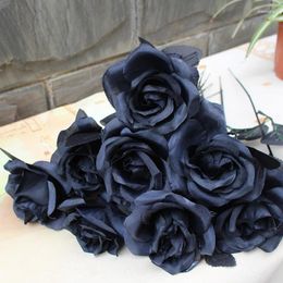 Decorative Flowers 1pc Silk Black Rose Artificial Flower Arrangement Materials Halloween Gothic Wedding Party Living Room Home Decor