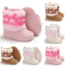 Boots Born Baby Toddler Boy Girl Bowknot Snow Winter Warm Fur Anti-slip Crib Shoes Prewalker First Walker